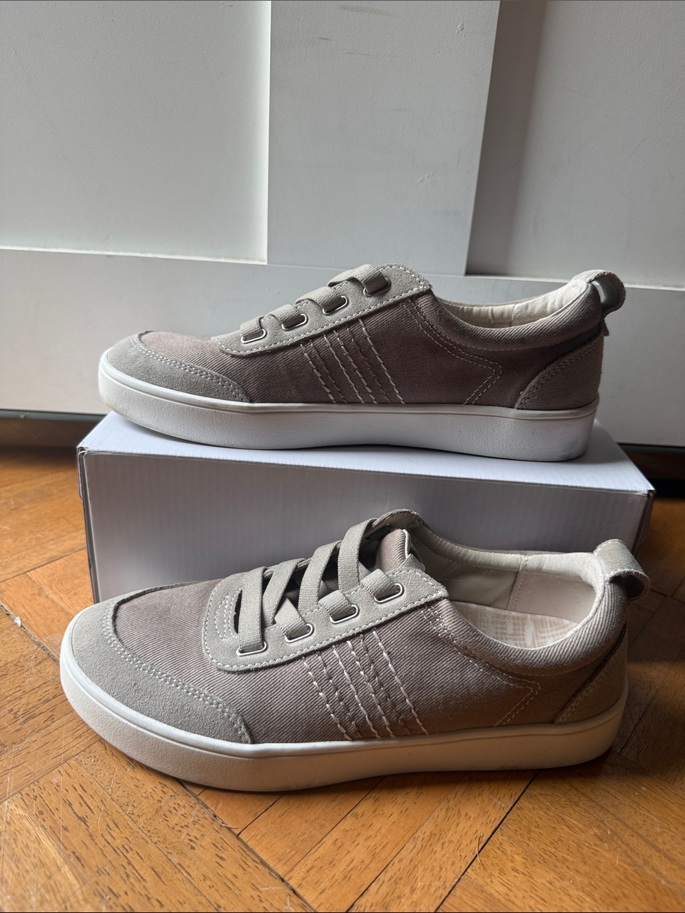 REVITALIGN Lace-Up Sneakers in Taupe and White sole